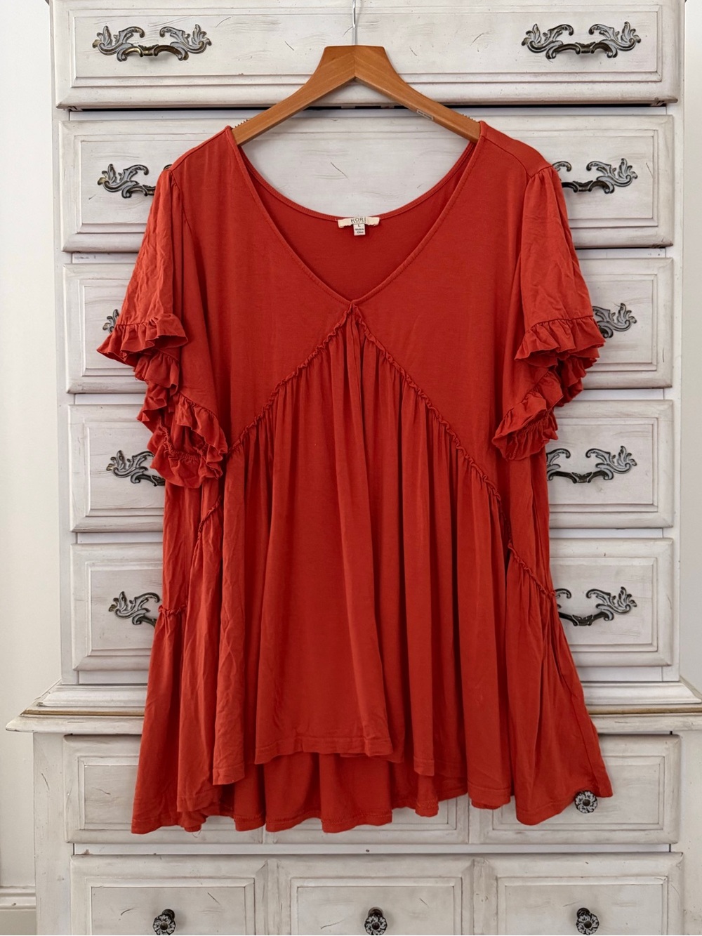 Vici Orange Ruffle Babydoll Top